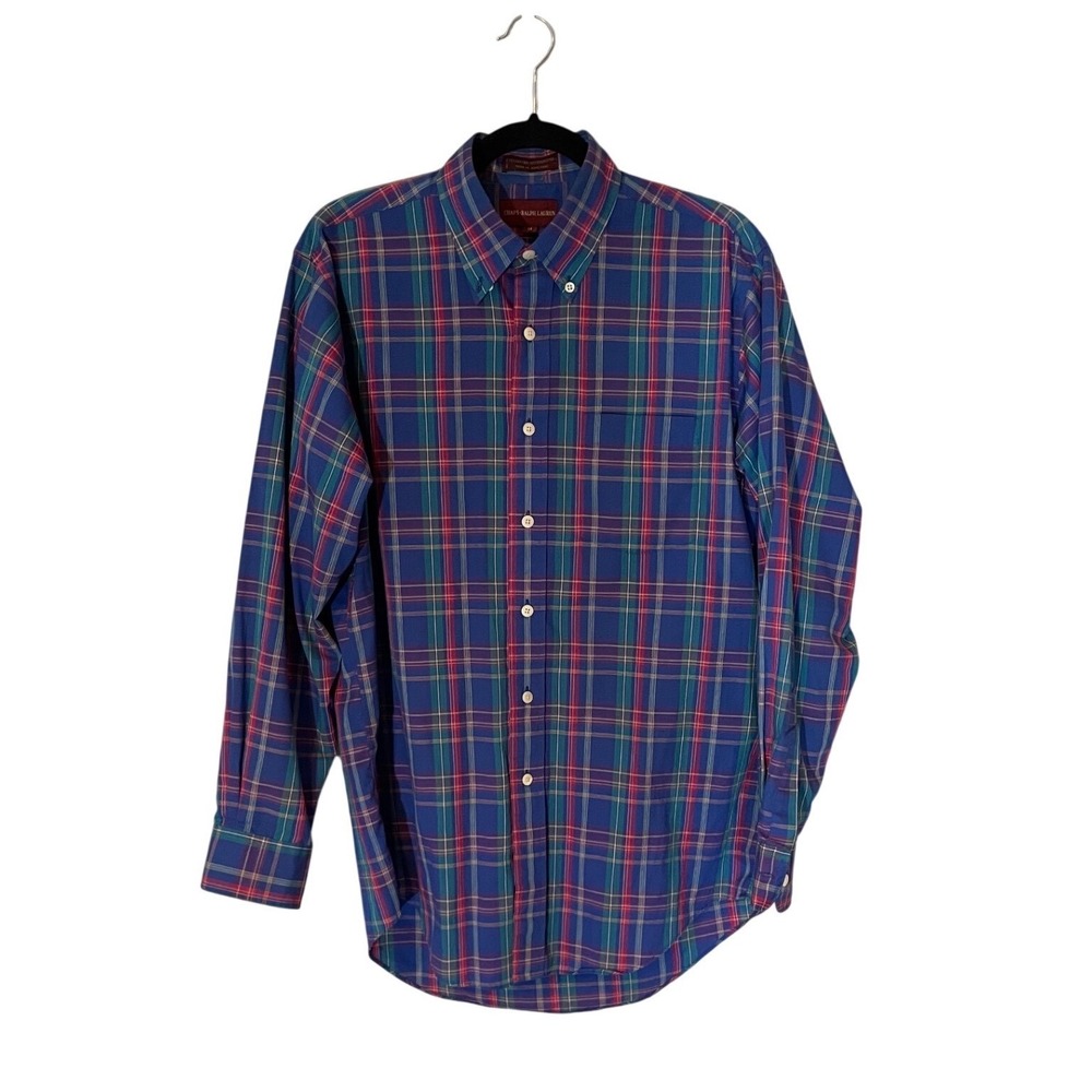Chaps Ralph Lauren Plaid Button Down Shirt Blue Red Men's M Americana‎ Dadcore